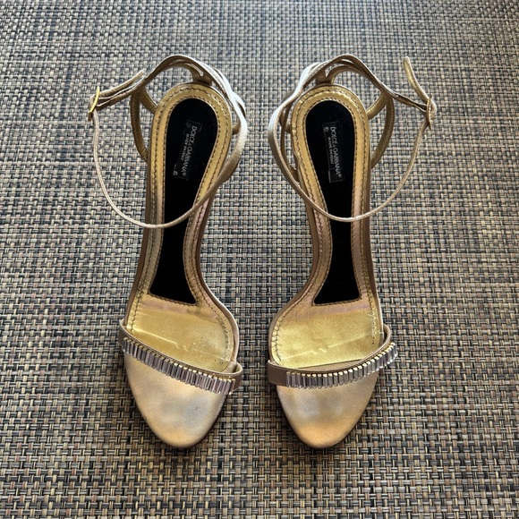 Dolce & Gabbana Shoes - Dolce & Gabbana Gold Crystal Embellished Heels